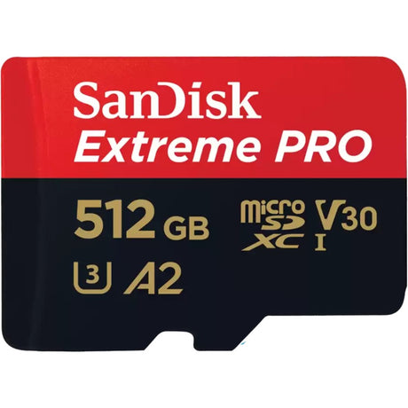 Scheda di memoria MicroSDXC Sandisk Extreme Pro da 512 GB (UHS-I U3, Classe 10, V30, A2, incluso adattatore SD)