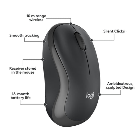 Set desktop combinato tastiera e mouse wireless silenzioso Logitech mk295 (nero, layout statunitense-internazionale (qwerty), 100%)