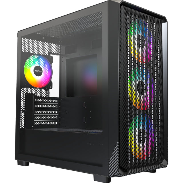 Custodia midi tower Montech x5m (nera | 2x USB-A | 1x USB-C | RGB | vetro temperato)