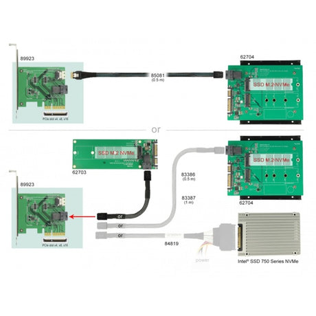 Delock scheda pci express x4 u.2 nvme a 1 x sff-8654 interno 4i + 1 x sff-8643 interno – adattatore con fattore di forma a basso profilo (argento)