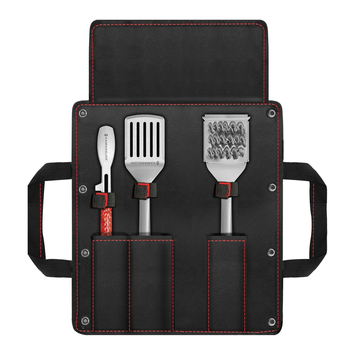 Kamado Joe Krafted Steel Grill Tools Set di accessori Posate per grill (3 pezzi, include borsa per il trasporto in tela)
