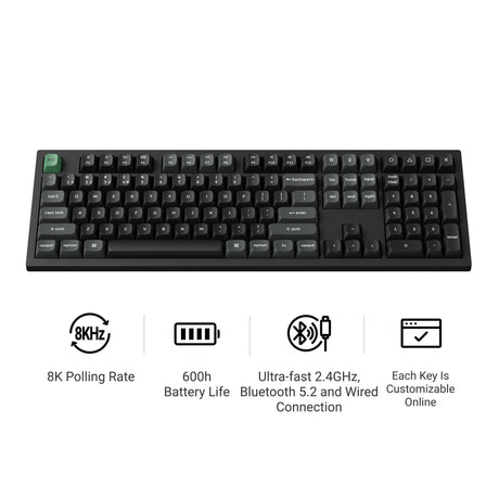 Keychron k10 ultra 8k wireless custom mechanical keyboard (zwart, us lay-out (qwerty), apex brown, 100%, rgb leds, osa double-shot pbt, usb-c | 2.4 ghz | bluetooth 5.2)