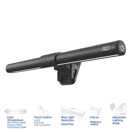 Barra luminosa a LED per laptop con clip dimmerabile Act Connectivity Barra LED (nera, alimentata tramite USB, 3000k-6500k)