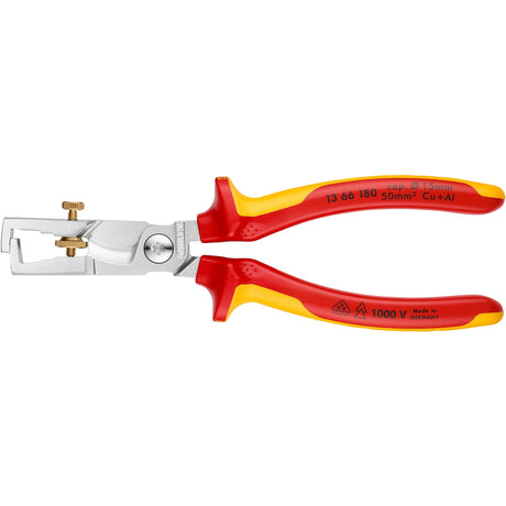 Pinza spelafili Knipex strix 13 66 180 vde (rosso giallo, lunghezza 180 mm, con vite zigrinata)