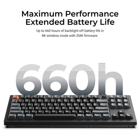 Tastiera meccanica personalizzata Keychron v3 ultra 8K wireless (nera, layout americano (qwerty), pompon in seta rosso, 80% (tkl), rgb, hot swap, 2,4 ghz | bluetooth 5.3 | usb-c)