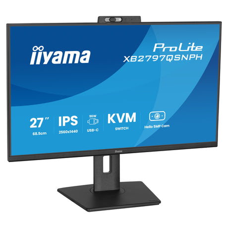 Monitor Iiyama prolite xb2797qsnph-b1 27 (nero, hdmi, displayport, usb-c, lan, audio, webcam)