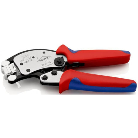 Pinza a crimpare autoregolante Knipex twistor 16 per capicorda (rosso blu, con testa di crimpatura rotante)