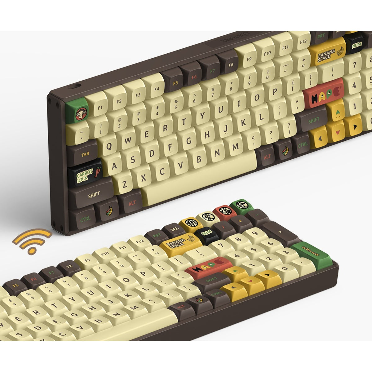 Tastiera meccanica wireless Iqunix f97 happy ape (marrone, layout us (qwerty), gateron marrone, 96%, led rgb, sostituibile a caldo, pbt, 2.4ghz | bluetooth 5.1 | usb-c)