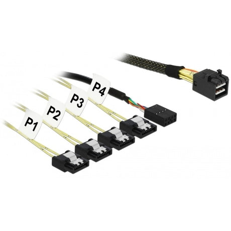 Delock mini SAS HD SFF-8643 > 4x adattatori SATA a 7 pin (nero, 1 metro + banda laterale 1 m in metallo)