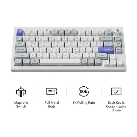 Tastiera Keychron q1 he 8k con interruttore magnetico (bianca, layout us (qwerty), lime ultraveloce, 75%, rgb, hot swap, 8k)