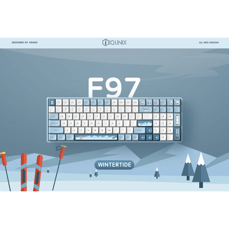 Tastiera meccanica wireless Iqunix F97 Wintertide (azzurro, layout USA (QWERTY), Cherry MX rosso silenzioso, 96%, LED RGB, sostituibile a caldo, PBT, 2,4 GHz | Bluetooth 5.1 | USB-C)