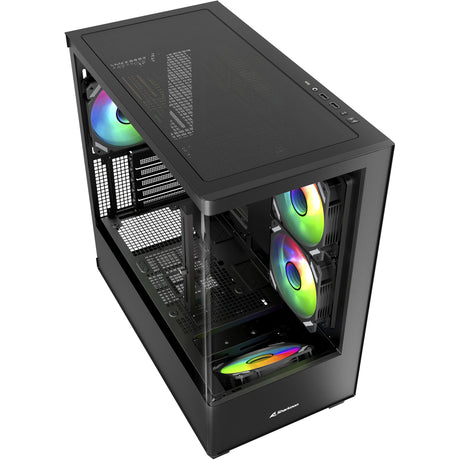 Custodia midi tower Sharkoon elite shark cm100 (nera | 2x USB-A | 1x USB-C | RGB | vetro temperato)