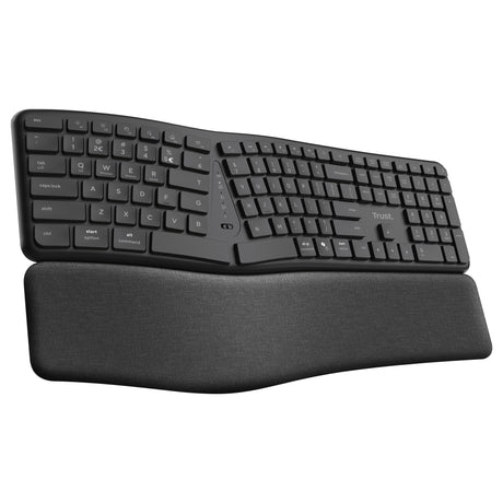 Tastiera wireless ergonomica Trust Keyra (nera, layout USA (QWERTY), 100%, USB da 2,4 GHz | Bluetooth)