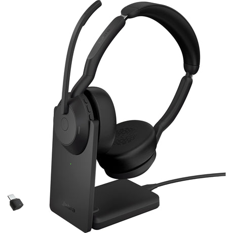 Jabra evolve2 55, incl. supporto di ricarica auricolare on-ear (nero, stereo, uc, usb-c, link380c)