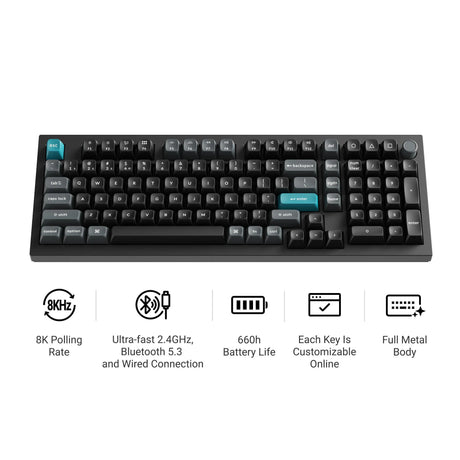 Tastiera meccanica personalizzata Keychron q5 ultra-m3 8k wireless (bianca, layout us (qwerty), pom banana in seta, 96%, rgb, hot swap, 8k, 2,4 ghz | bluetooth 5.2 | usb-c)