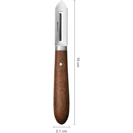 Pelapatate classico Fiskars lama sinistra da 5 cm (colore legno, pelapatate | legno sucupira certificato FSC | acciaio inossidabile)
