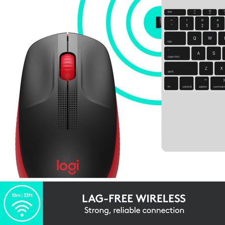 Mouse wireless di dimensioni standard Logitech m190 (rosso, 1000 dpi)