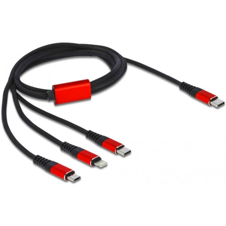 Delock Cavo di ricarica USB 3 in 1 da USB-C a Lightning + Micro USB + USB-C (nero rosso, 1 metro)