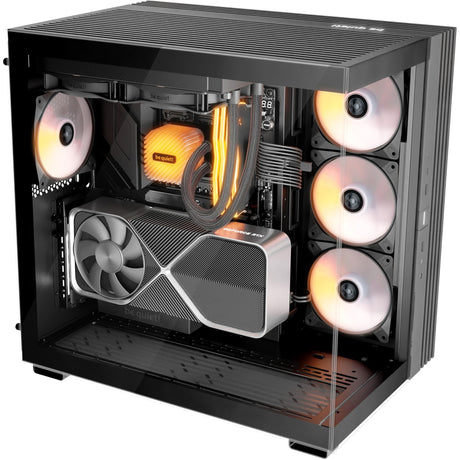 Silenzio! alloggiamento midi tower base luminosa da 600 lx (nero | 2x USB-A | 1x USB-C | RGB | finestra)