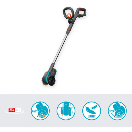 Gardena easyweed spazzola per erbacce a batteria 1800 18v p4a solo (grigio turchese, batteria e caricabatterie non inclusi, power for all Alliance)