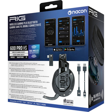 Cuffie da gioco over-ear Nacon rig 600 pro hs (nere, playstation 5, playstation 4, windows, nintendo switch, android, ios)