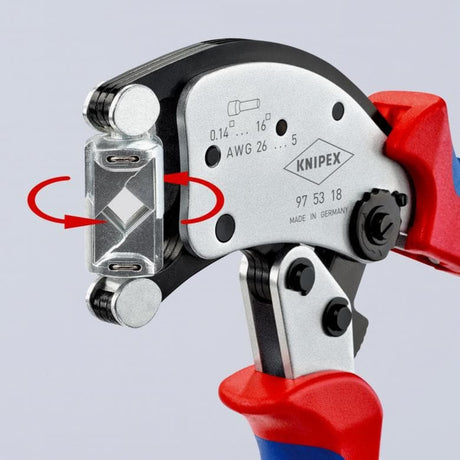 Pinza a crimpare autoregolante Knipex twistor 16 per capicorda (rosso blu, con testa di crimpatura rotante)