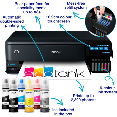Stampante a getto d'inchiostro all-in-one Epson ecotank et-8550 (nero, USB, WLAN, scansione, copia)