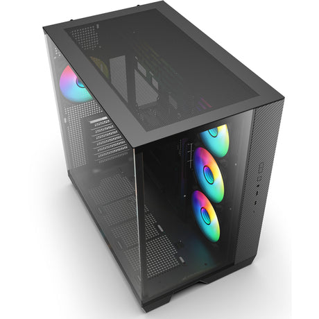 Custodia midi tower Sharkoon in acciaio Shark (nero | 2x USB-A | 1x USB-C | RGB | vetro temperato)