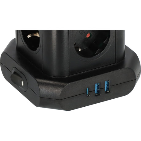 Torretta multipresa Brennerstuhl con 8 prese multiple in disposizione a 45° (nera, 2x USB-A, 1x USB-C Power Delivery)