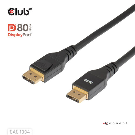 Cavo Displayport 2.1 Vesa DP80 certificato Club 3D (nero, 2 metri, 8k 240hz, 10k 60hz, 80gbps)