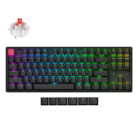 Tastiera meccanica Keychron k8x-c1 rgb (nera, layout us (qwerty), super rossa, 80% (tkl), rgb, copritasti cherry double-shot pbt, bluetooth | usb-c)