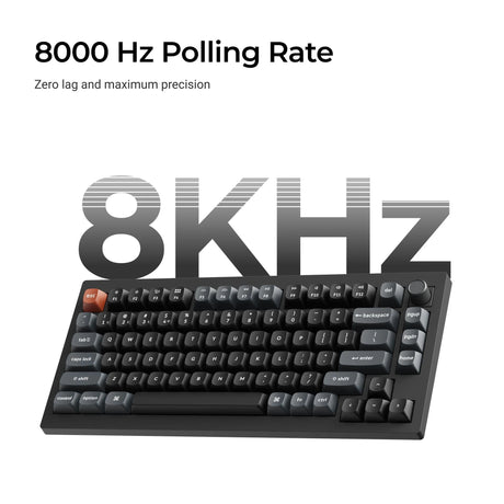 Tastiera meccanica personalizzata wireless Keychron v1 ultra 8K (nera, layout americano (qwerty), pompon in seta rosso, 75%, rgb, hot swap, 2,4 ghz | bluetooth 5.3 | usb-c)
