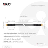 Adattatore bidirezionale Club 3D da USB-C a Mini DisplayPort DP40 (nero, 2 metri, certificato Vesa)