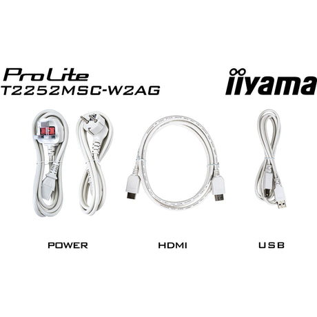 Monitor touchscreen Iiyama prolite t2252msc-w2ag 21,5 (bianco (opaco), 100 Hz, HDMI, porta display, USB 3.2 gen 1, audio, touchscreen)