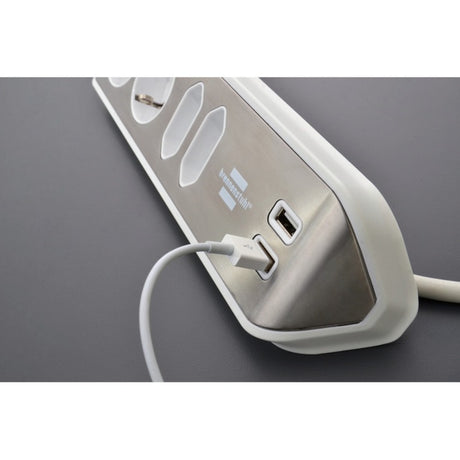 Scatola di collegamento angolare Brennerstuhl ®estilo con funzione di ricarica USB a 4 vie 2 prese di protezione 2 euro argento bianco
