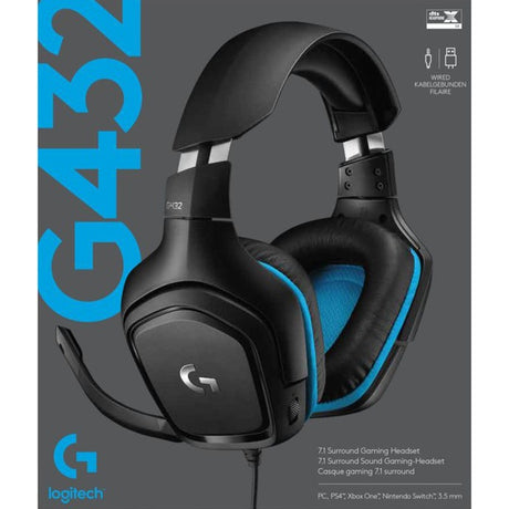 Logitech G432 Cuffie da gioco over-ear cablate con audio surround 7.1 (Nero Blu, PC, Playstation 4, Playstation 5, Xbox One, Xbox Series X|S, Nintendo Switch)