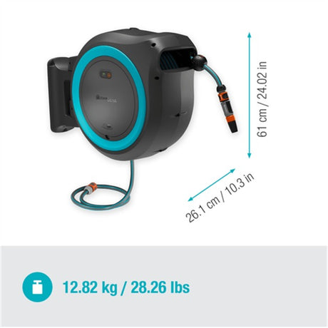 Gardena 35 m scatola portagomma a muro powerroll xl avvolgitubo (grigio turchese, 35 metri, batteria e caricabatterie non inclusi, power for all Alliance)