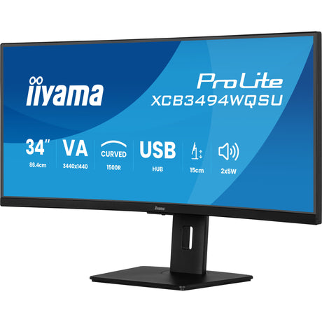 Monitor ultrawide curvo Iiyama Prolite XCB3494WQSU-B1 34 (nero, 2x HDMI, porta display, 2x USB-A, 2x USB-C)