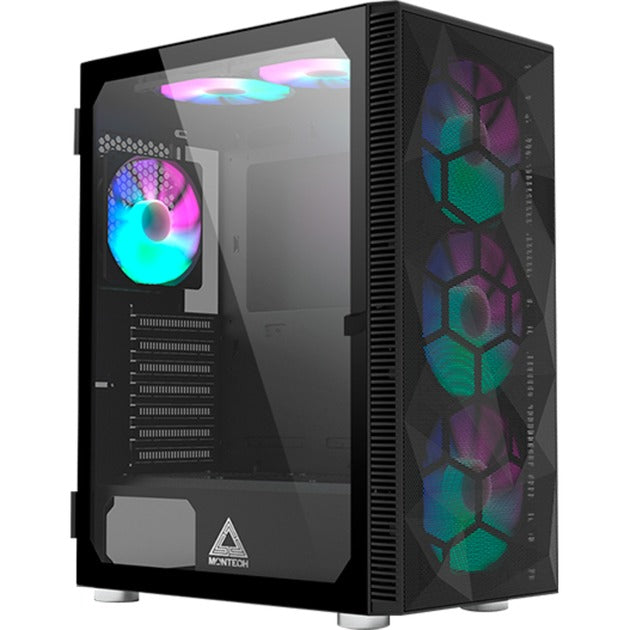 Custodia midi tower Montech x3 mesh (nero | 3x USB-A | RGB | vetro temperato)