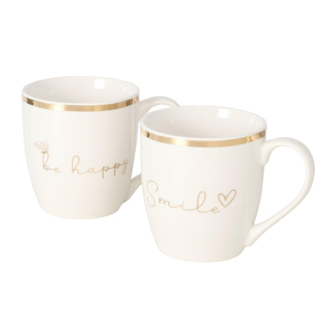 Boltze home mug Davina be happy smile 400ml ø9,5xh10cm beige oro