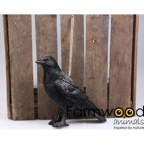 Statua da giardino con animali in legno, uccello, corvo, 24x10x20 cm