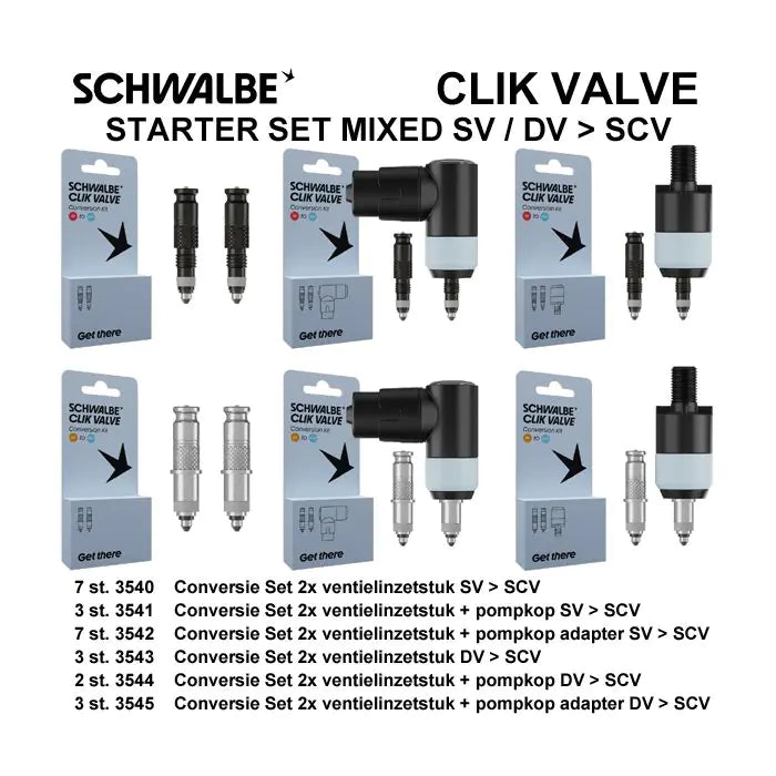 Schwalbe benelux b.v. Kit conversione valvola Schwalbe Clik SV-SCV DV-SCV 25 pezzi
