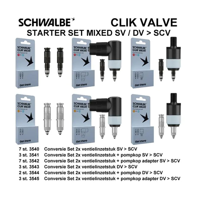 Schwalbe benelux b.v. Kit conversione valvola Schwalbe Clik SV-SCV DV-SCV 25 pezzi