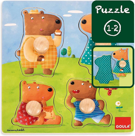 Puzzle Goula - puzzle con bottoni in legno con 4 orsi - 4 pezzi