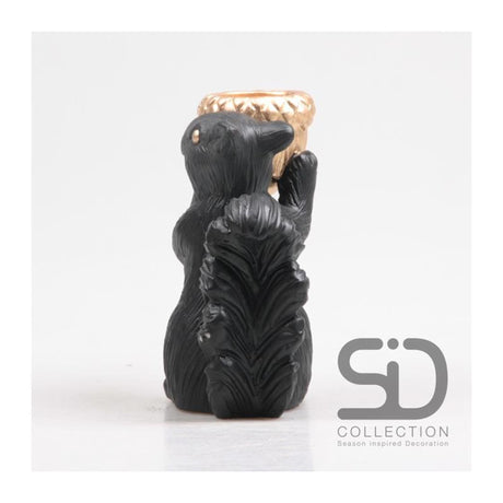 Scoiattolo decorativo ispirato alla stagione con porta tè 14,5x8,5x16,3 cm nero