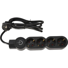 Eccellente presa elettrica con spazio per 4 spine con contatto di terra e grande pulsante di commutazione, lunghezza cavo 1,4 metri, nero