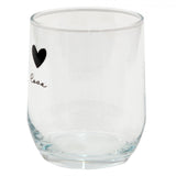 Bicchiere trasparente Clayre Eef con cuore nero e la parola amore. ø8x9cm 300ml