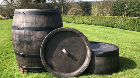 Roto Products Botte per pioggia in legno aspetto marrone più rubinetto 240l