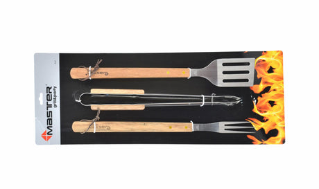 Master grill accessoire set voor barbecue 3szt. houten handgrepen