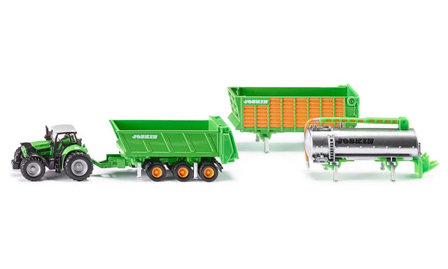 Siku 1848, trattore deutz agrotron x720 con set di ganci da carico Joskin, scala 1:87, metallo plastica